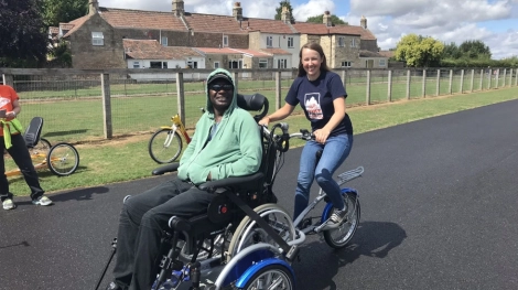 The Bath Group of the MS Society with our Bike the UK for MS team trialling all the adapted bikes at Odd Down Cycle Circuit.