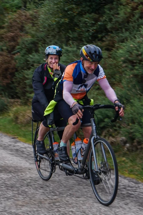 Riding a tandem on the North Coast 500 cycle route.